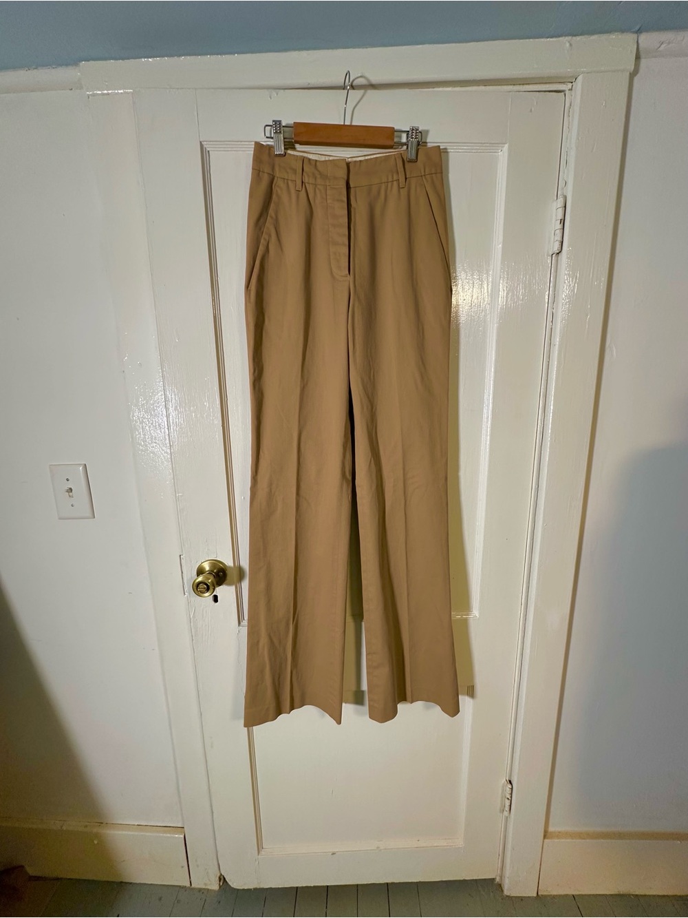 Prada Sz 4 38 Khaki Beige Wide-Leg Trousers Long mid rise 90s 00s